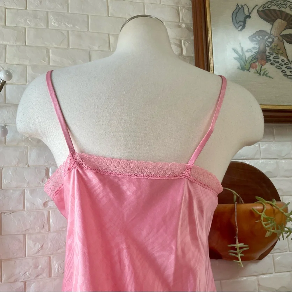 Vintage Designer Fernando Sanchez Pink Ornate Lace Detail Maxi Slip Dress Gown - Picture 10 of 15